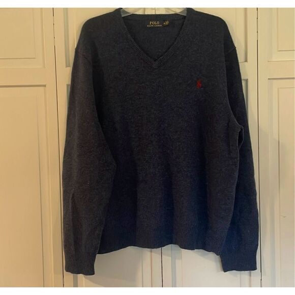 Polo Ralph Lauren XL blue 100% wool vneck sweater - Picture 10 of 10